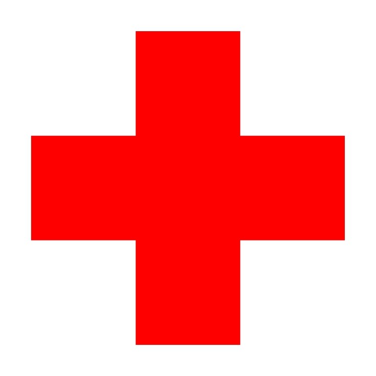 Emblema de la cruz roja: cruz roja de brazos iguales sobre fondo blanco